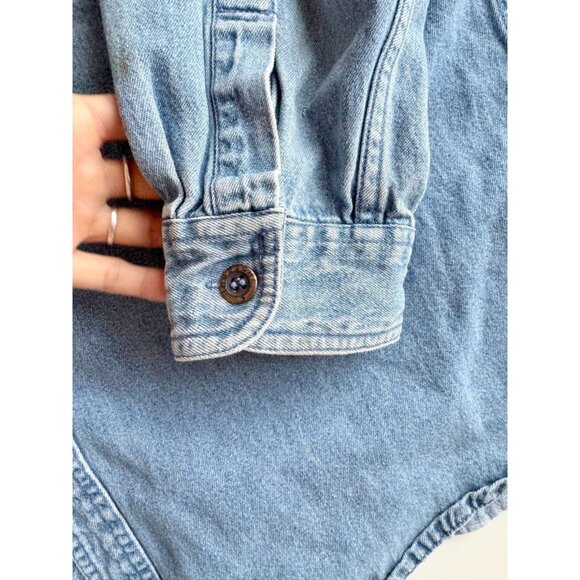 Vintage 90's JORDACHE Blue Cotton Denim Button Down Shirt, Size L - Picture 8 of 13
